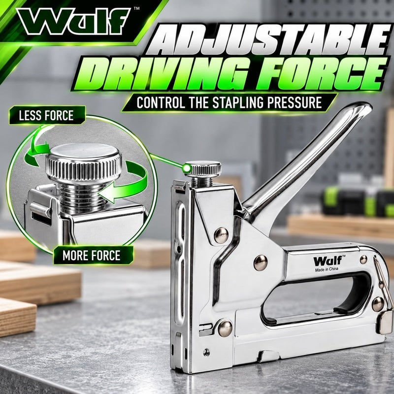 WULF Staple Gun 4-14mm Professional Heavy Duty Manual Stapler Gun with Adjustable Driving Force, Quick Jam Release and Chrome Finished Steel Body for Upholstery, Carpentry & DIY Projects - Image 3