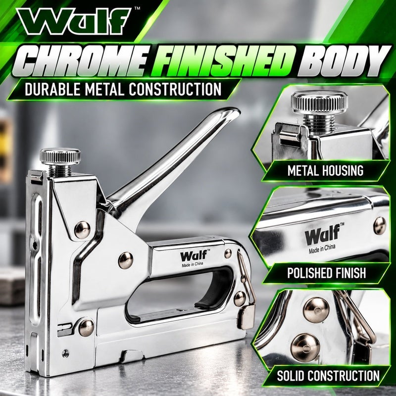 WULF Staple Gun 4-14mm Professional Heavy Duty Manual Stapler Gun with Adjustable Driving Force, Quick Jam Release and Chrome Finished Steel Body for Upholstery, Carpentry & DIY Projects - Image 5