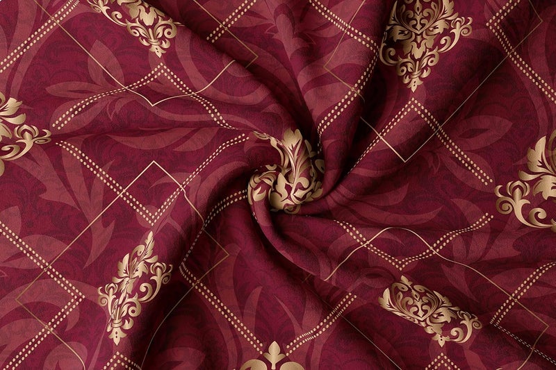 BRIDA BRIDA Stretchable Floral Geometric Printed Dining Chair Covers Frill Skirt Elastic Chair Seat Case Protector Slipcovers 4 Chair Cover Maroon Damask - Image 4