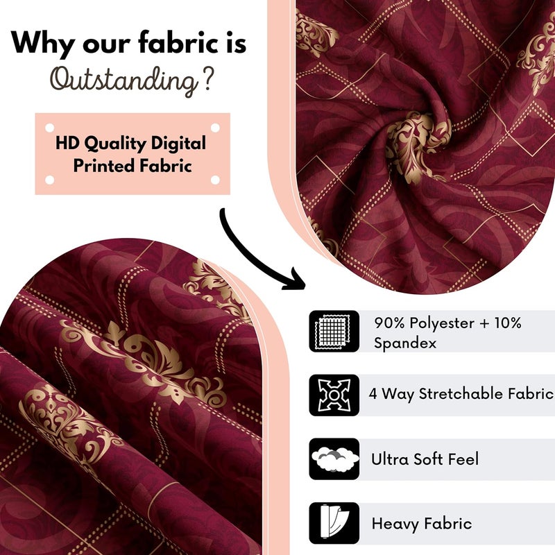 BRIDA BRIDA Stretchable Floral Geometric Printed Dining Chair Covers Frill Skirt Elastic Chair Seat Case Protector Slipcovers 4 Chair Cover Maroon Damask - Image 3