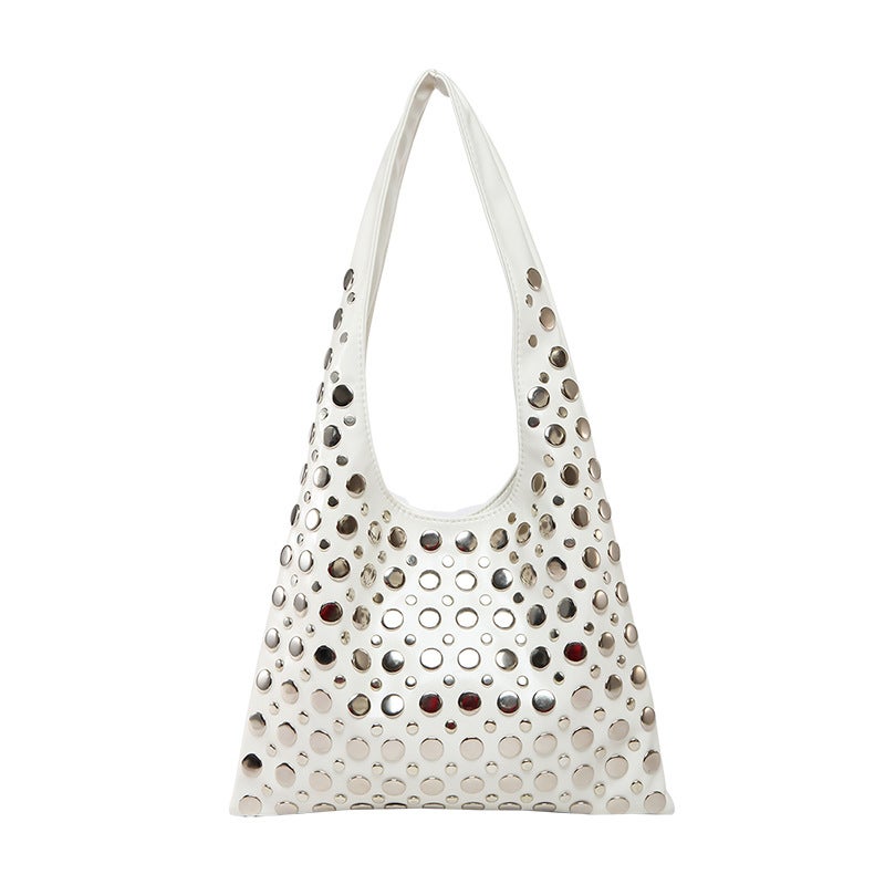 Personalized Trendy Cool Polka Dot Rivet Handbag For Women Motorcycle Bag Versatile Underarm Tote Bag - Image 1