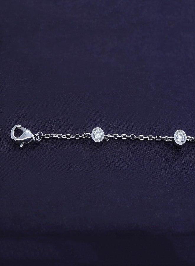 SAVEARTH DIAMONDS 18K White Gold Plated Five Stone Station Link Bracelet for Women| 3MM Moissanite Classic Tennis Bracelet | Bezel-Set 6" + 2" Adjustable Chain Bracelet (0.50 Cttw) - Image 5