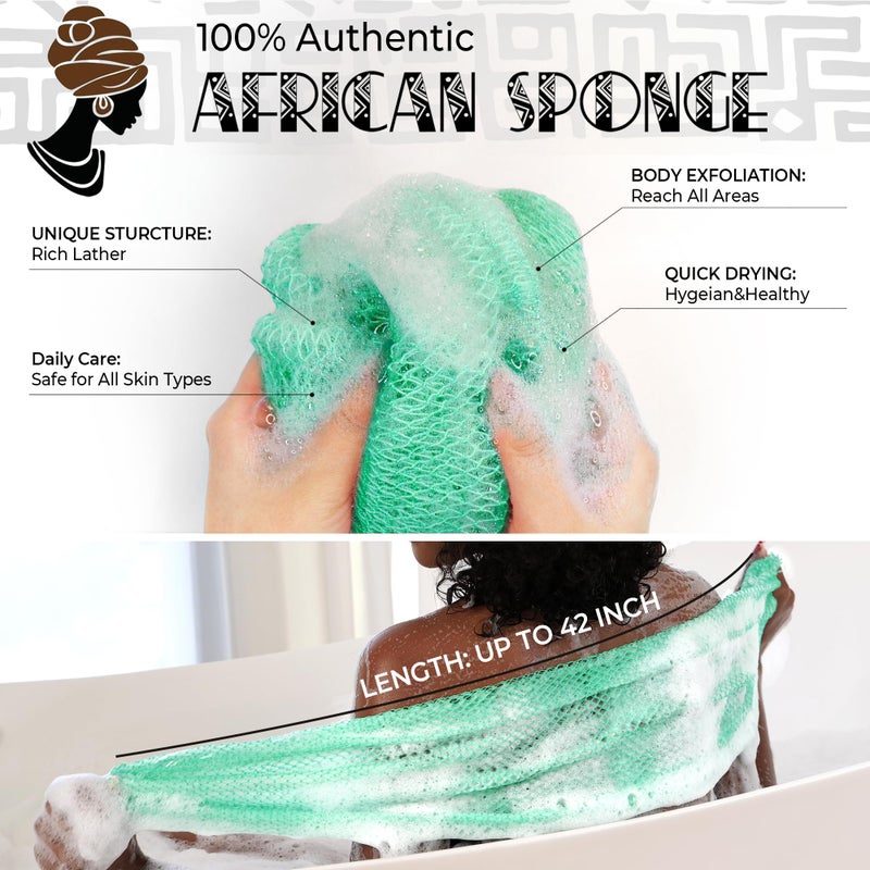 RelaxScene African Net Sponge Authentic -2 Pieces Exfoliating Scrubber for All Skin Types - Bath Washcloth Back Scrub for Shower - Body Exfoliator Sponge for Face & Body Care (Olive Green & Seawave) - Image 5