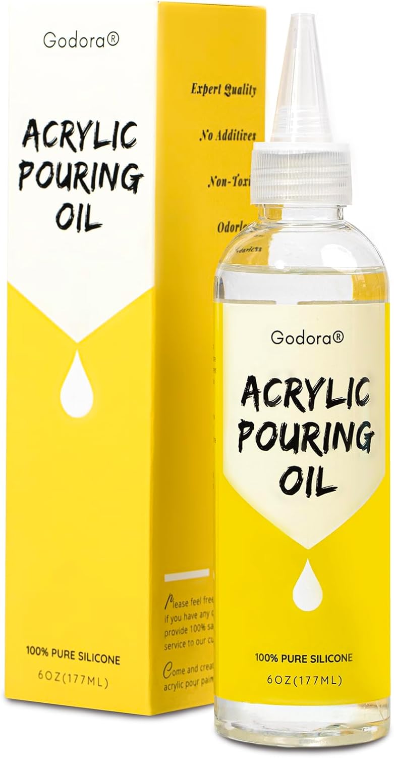 Godora 6 Ounce Art Silicone Pouring Oil for Dramatic Cell Creation, 100% Silicone Acrylic Paint Pouring Oil with Precision Tip for Easy Use, Dramatic Cell Activator for Painting Acrylic, Watercolor - Image 1