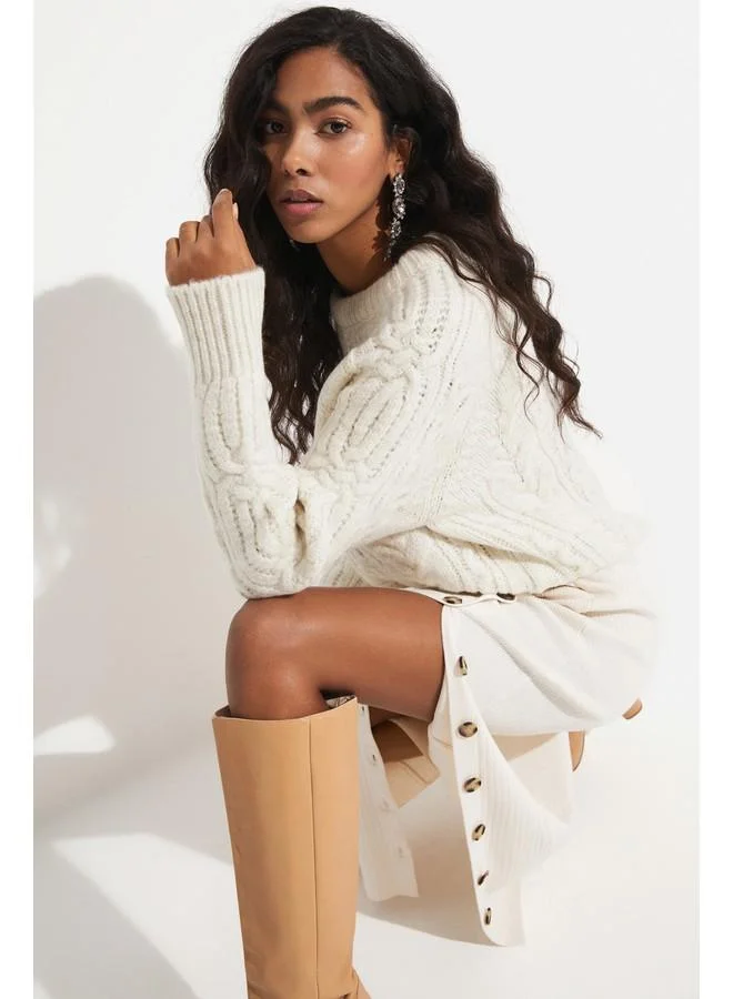 جون June Button Detailed Knitted Skirt Stone