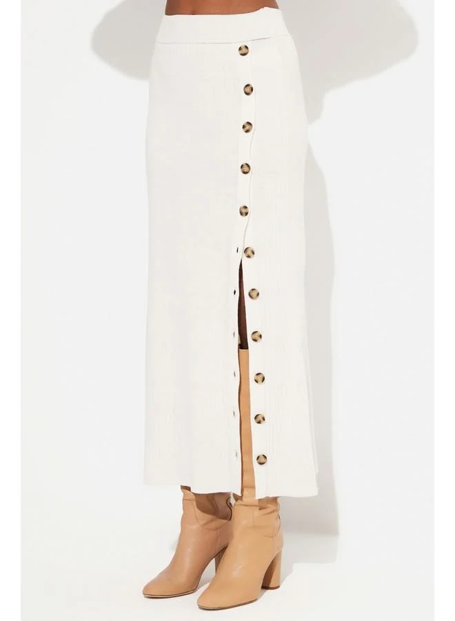 جون June Button Detailed Knitted Skirt Stone