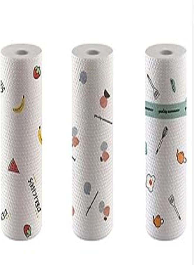 Disposable Cleaning Towel, KASTWAVE Eco Friendly Cartoon Printed Kitchen Dish Cleaning Towel Reusable Non-Woven Fabric Dish Cloth, Handy Cleaning Wipes Quick-Dry（3 Rolls ）