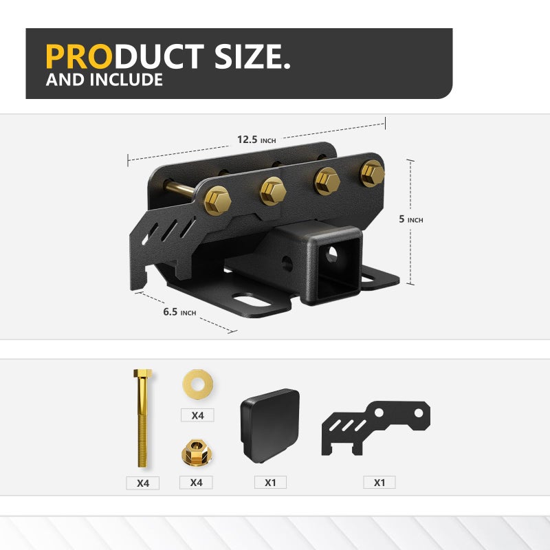 YZONA Tow Hitch 2 Inch, for Ford Bronco Tow Hitch Trailer Kit Compatible for 2021-2026 Ford Bronco 2 Door & 4 Door Hitch Receiver with Cover, Rear Bumper Towing Hook Combo (Exclude Bronco Sport) - Image 3