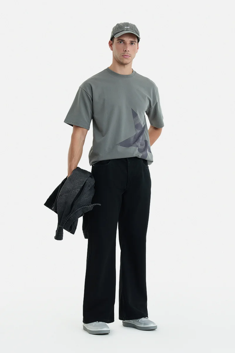 سنيتش Black Solid Flared Fit Streetwear Jeans