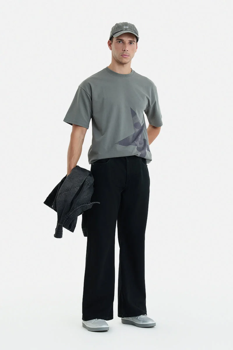 SNITCH Black Solid Flared Fit Streetwear Jeans