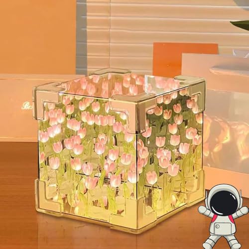 Desidiya® DIY Infinity Mirror Tulip Cube LED Lamp - 20 LED Flower Lights, Dual-Purpose Tabletop & Mirror Decor | Gifts for Woman | Valentine Gift - Image 1