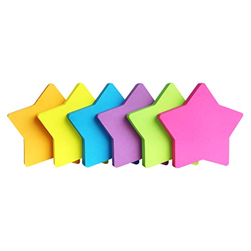 SIMONA Star Shape Sticky Notes 6 Color Bright Colorful Sticky Pad 75 Sheets/Pad Self-Sticky Note Pads (6 Pads) - Image 2
