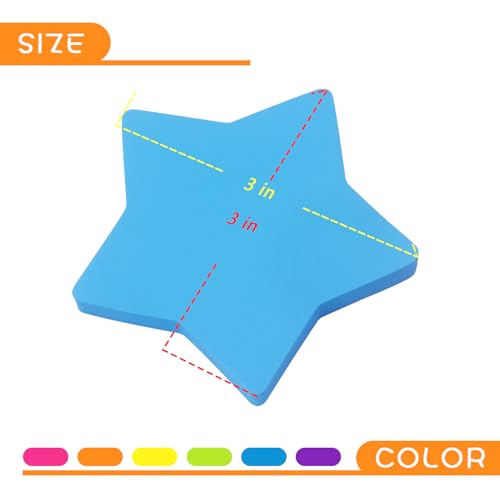 SIMONA Star Shape Sticky Notes 6 Color Bright Colorful Sticky Pad 75 Sheets/Pad Self-Sticky Note Pads (6 Pads) - Image 4
