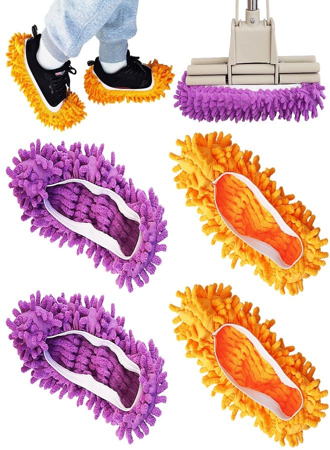 BAIDOON 4 Pcs Shoes Cover Dust Duster, Washable Mop Slippers Shoes for Floor Cleaning, Reusable Microfiber Duster Mops for House, Office, Bathroom, Kitchen Cleaning (2Pairs) - Image 1