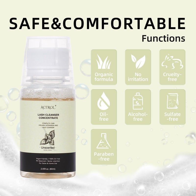 ACTROL Eyelash Cleanser Concentrate 60ml Unscented Professional Lash Shampoo Foaming Cleanser DIY Wash for Extensions Lashes with Salon Home Care-Makes 6 Bottles - Image 2