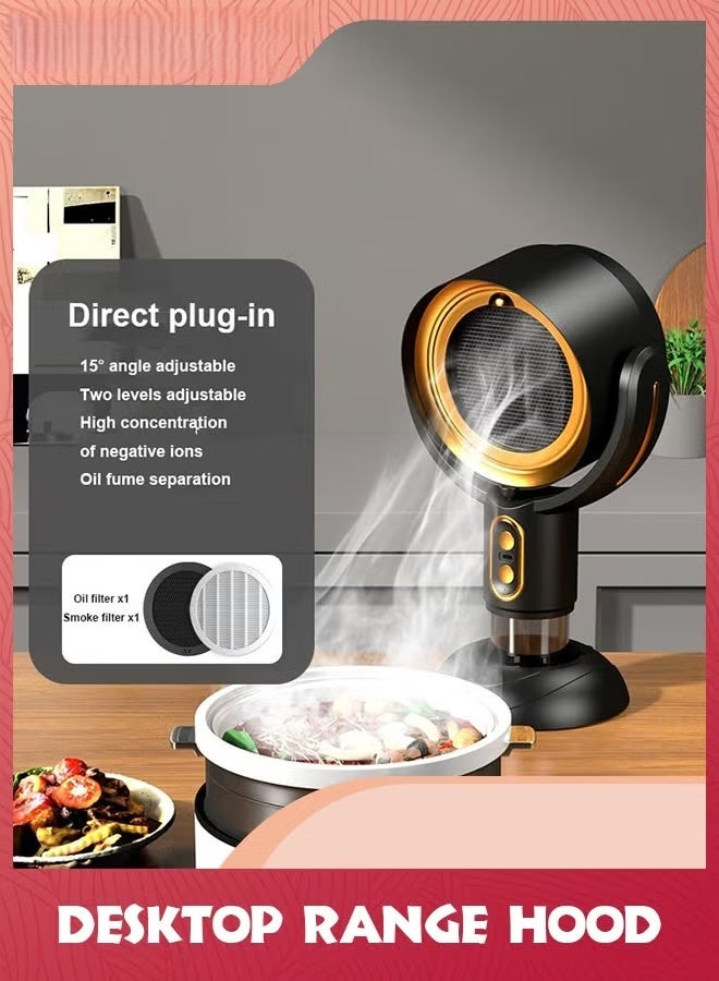 EETU Desktop Range Hood,USB Desktop Exhaust Fan,2 Adjustable Wind Speeds,Detachable Oil Collection Cup,For Home,Kitchen,Hot Pot,RV,Golden Black - Image 2
