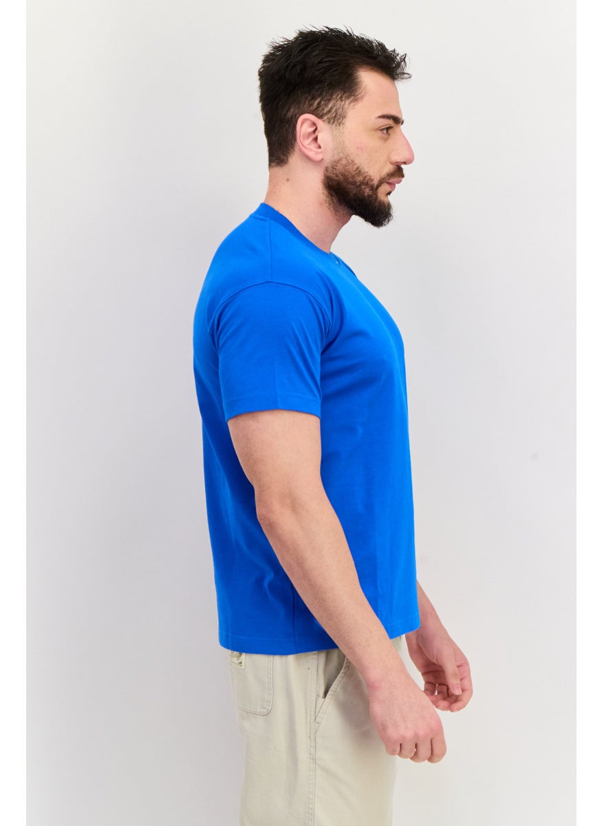 ESPRIT Men Crew Neck Short Sleeves Brand Logo T-Shirt, Royal Blue  - Image 2