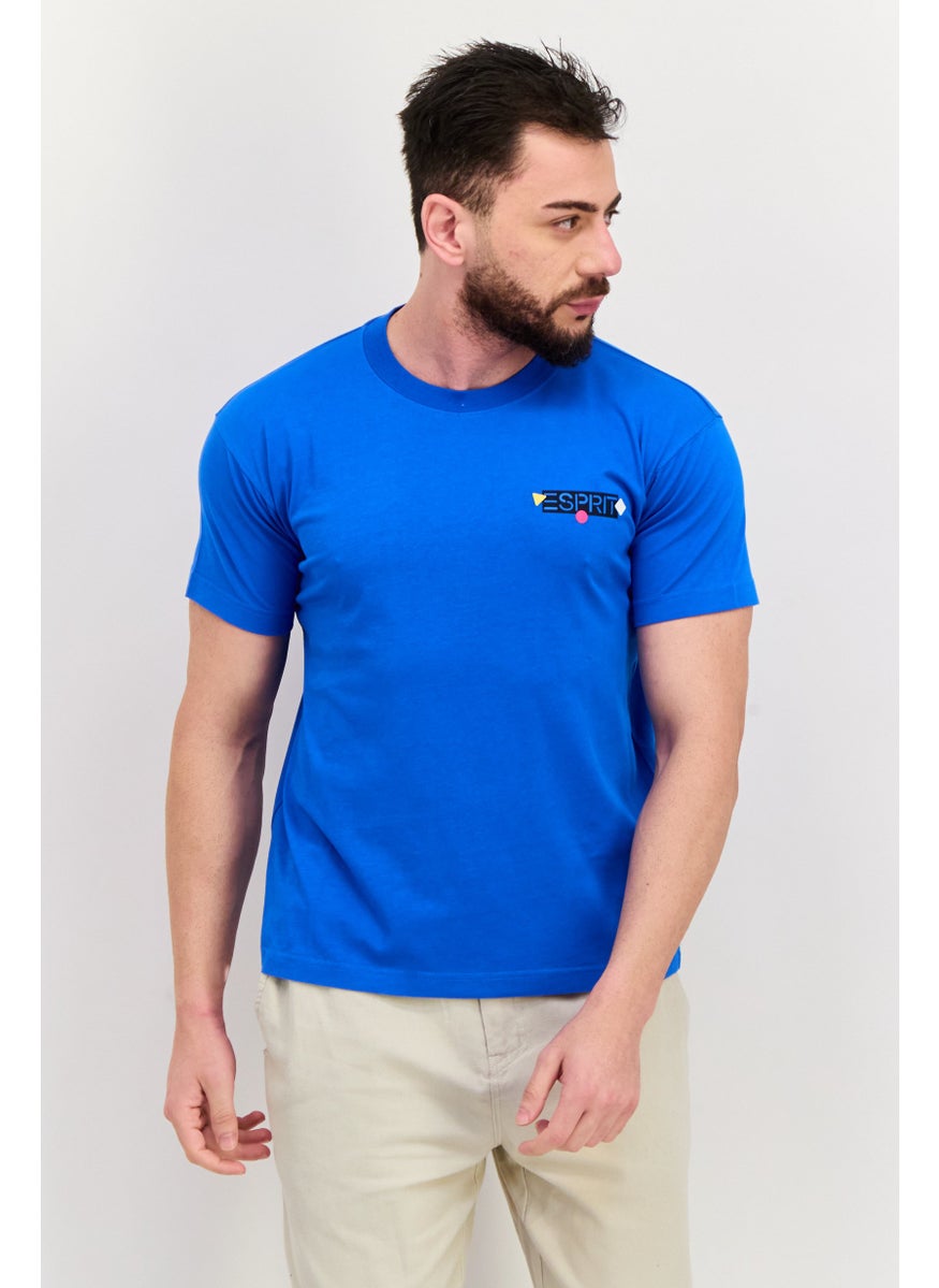ESPRIT Men Crew Neck Short Sleeves Brand Logo T-Shirt, Royal Blue  - Image 1