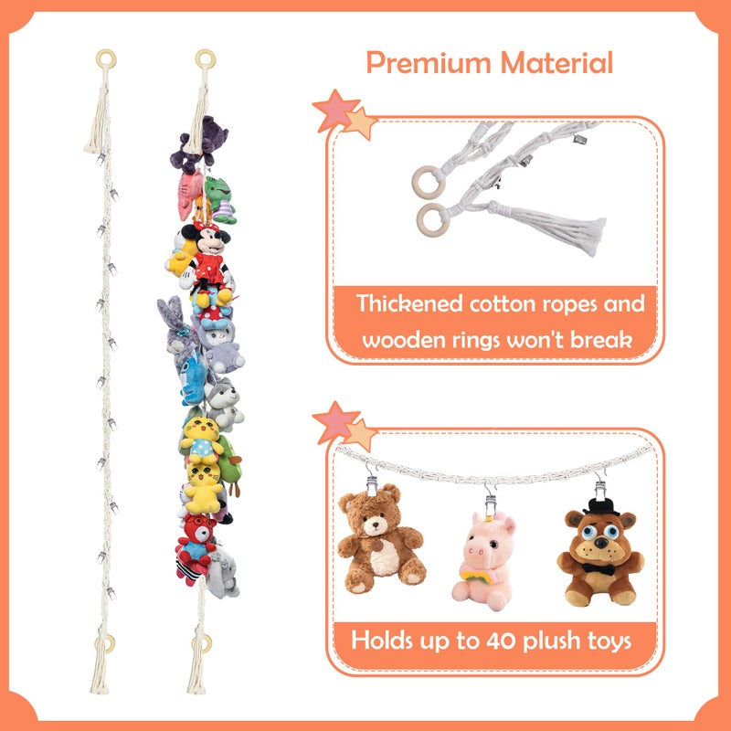 LONCHDAN 80" 2 Pack Cotton Hanging Storage Chain for Stuffed Animals Storage with 40 Metal Clips Stuffed Animal Organizer Chain for Wall Corner Nursery Play Room - Image 5