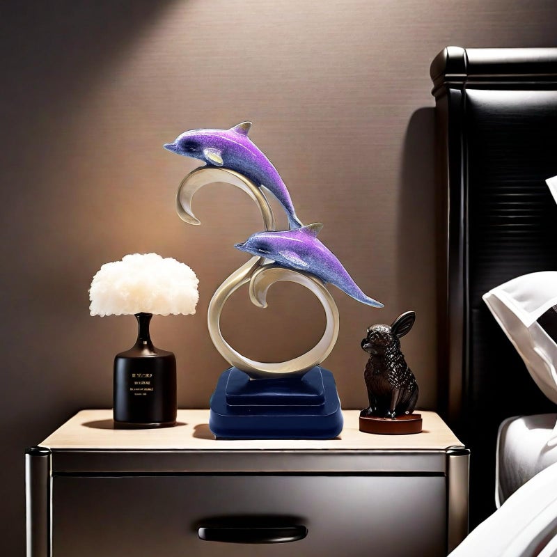 SHTWX Resin Dolphin Statue Sculpture Frgurine Gift for Home Office Living Room Desktop Display Decorative Decoration (Blue) - Image 3