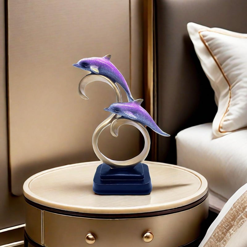 SHTWX Resin Dolphin Statue Sculpture Frgurine Gift for Home Office Living Room Desktop Display Decorative Decoration (Blue) - Image 4