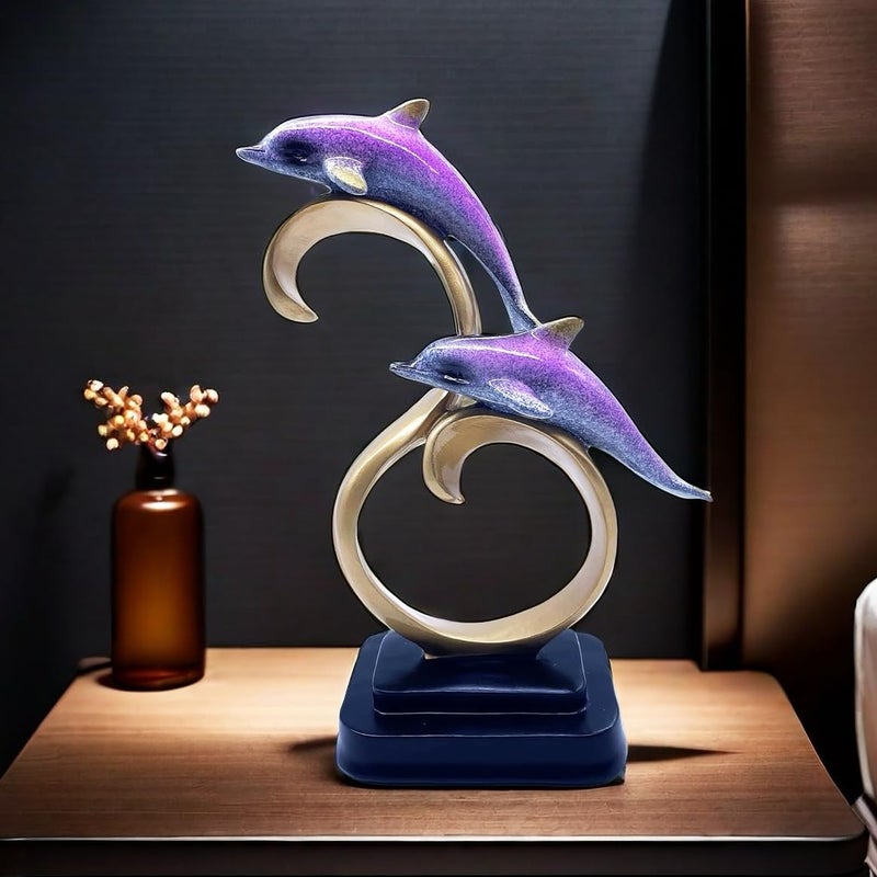 SHTWX Resin Dolphin Statue Sculpture Frgurine Gift for Home Office Living Room Desktop Display Decorative Decoration (Blue) - Image 1