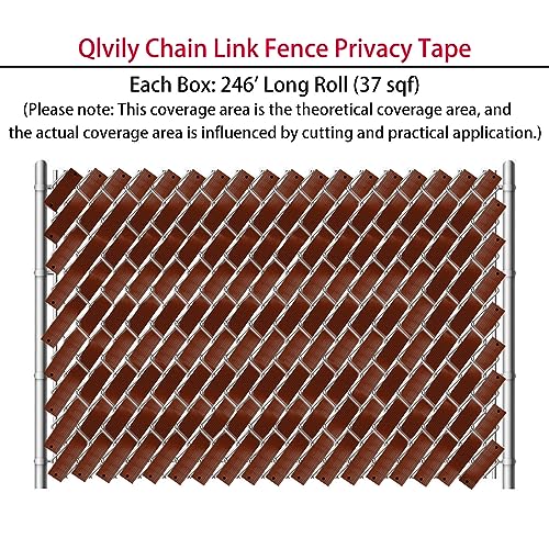 Qlvily Chain Link Fence Privacy Tape, 246ft x 0.15ft Chain Link Fence Slats, Fence Covering Privacy, Brown (200PCS Button + Puncher Included) - Image 3