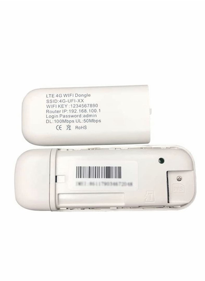 SYOSI - Portable USB Wifi Dongle 4G USB Modem WiFi Router USB Dongle 150Mbps with SIM Card Slot Car Hotspot Pocket Mobile WiFi (White) - Image 1