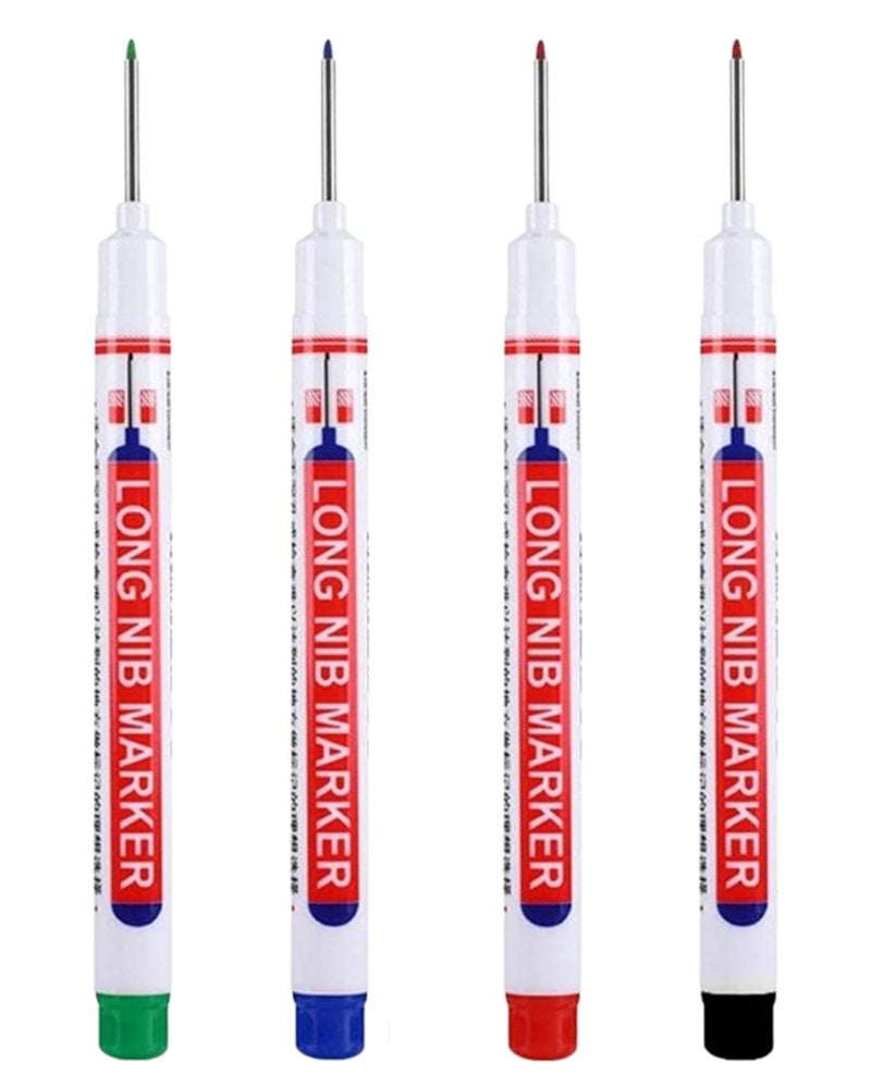 KalamkariX 4PCS Long Nib Marker Pen, 4 Colors Fine Tip Permanent Markers with Long Head, Black Red Blue Green, Permanent Pens Quick-Dry Colorful Markers for Carpenters - Image 1