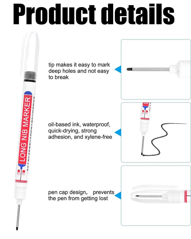 KalamkariX 4PCS Long Nib Marker Pen, 4 Colors Fine Tip Permanent Markers with Long Head, Black Red Blue Green, Permanent Pens Quick-Dry Colorful Markers for Carpenters - Image 3