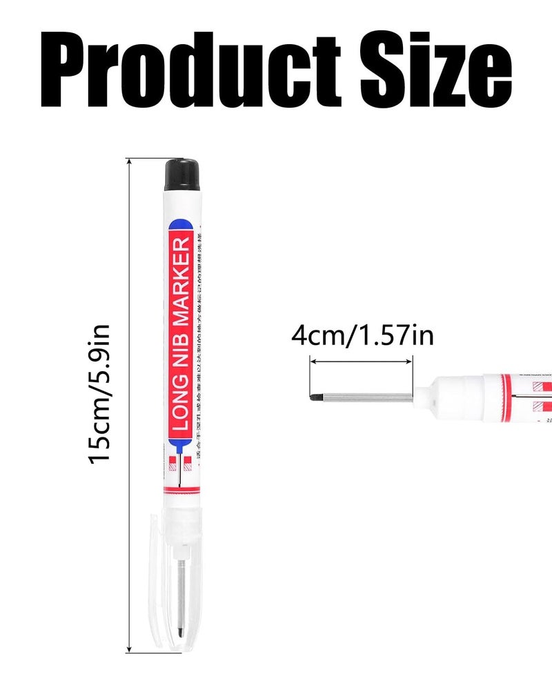 KalamkariX 4PCS Long Nib Marker Pen, 4 Colors Fine Tip Permanent Markers with Long Head, Black Red Blue Green, Permanent Pens Quick-Dry Colorful Markers for Carpenters - Image 2