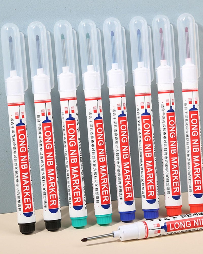 KalamkariX 4PCS Long Nib Marker Pen, 4 Colors Fine Tip Permanent Markers with Long Head, Black Red Blue Green, Permanent Pens Quick-Dry Colorful Markers for Carpenters - Image 5