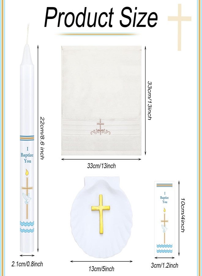 SmoothNovelty 4 Pcs Baptism Candle Set for Boy Girls Included Baptism Towel, Baptism Candle, Baptism Conch, Sticker Comunión De Niño Bautizo De Niña for Christening Favors - Image 2