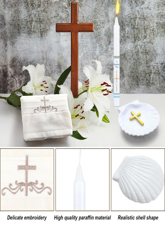 SmoothNovelty 4 Pcs Baptism Candle Set for Boy Girls Included Baptism Towel, Baptism Candle, Baptism Conch, Sticker Comunión De Niño Bautizo De Niña for Christening Favors - Image 3