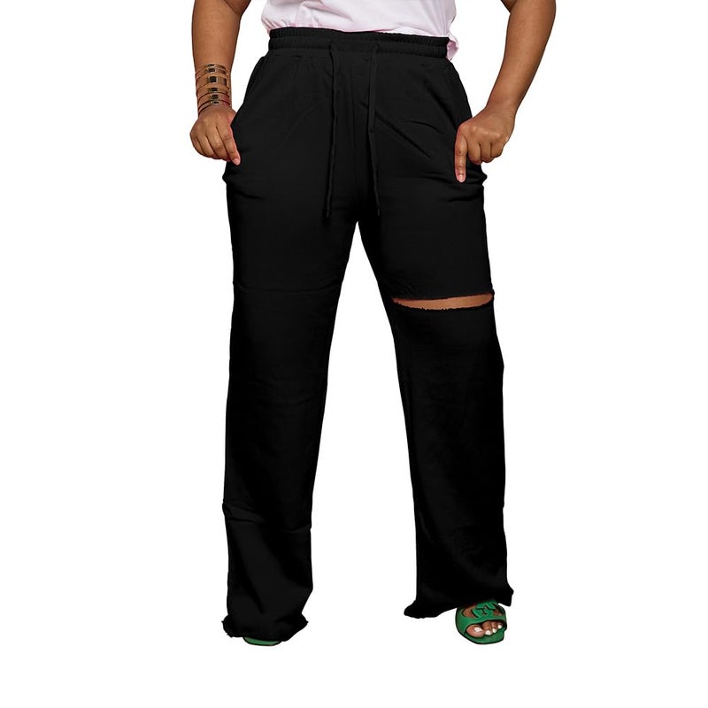 PINSV Wide Leg Pants for Women Drawstring Baggy Straight Casual Sweatpants with Pockets Black XXL - Image 5