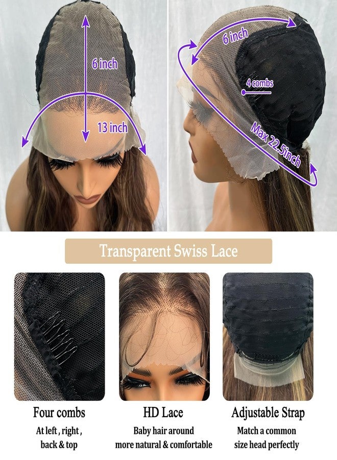 SOKU 13x6 Body Wave Lace Front Wigs 28 Inch Ombre Natural Wave Synthetic Wigs with Baby Hair 4/27 Highlight Brown Honey Blonde Lace Frontal Pre Plucked Glueless HD Wavy Wig for Women - Image 5