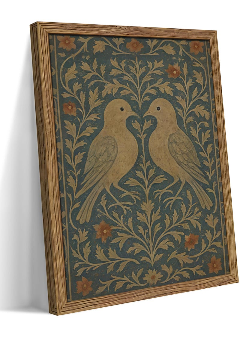 AKWISH Framed Lovebirds Canvas Wall Art, Vintage Botanical Blue Rustic Wall Decor, Farmhouse Birds Botanical Pictures Prints, Nature Painting Artwork Aesthetic for Living Room Bedroom â€“ 12x16 inch - Image 1