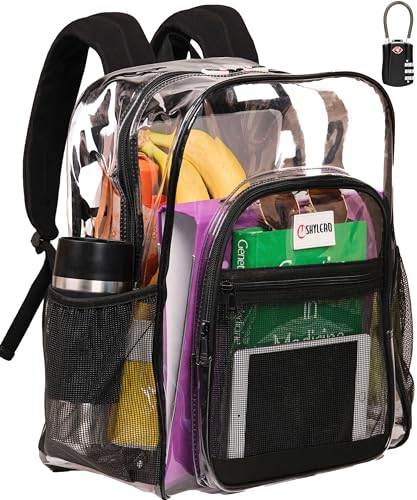 SHYLERO Clear Backpack Heavy Duty has TSA Lock 2WAY Zipper PVC Transparent Backpack XLarge H18xW14xD8 Black - Image 1