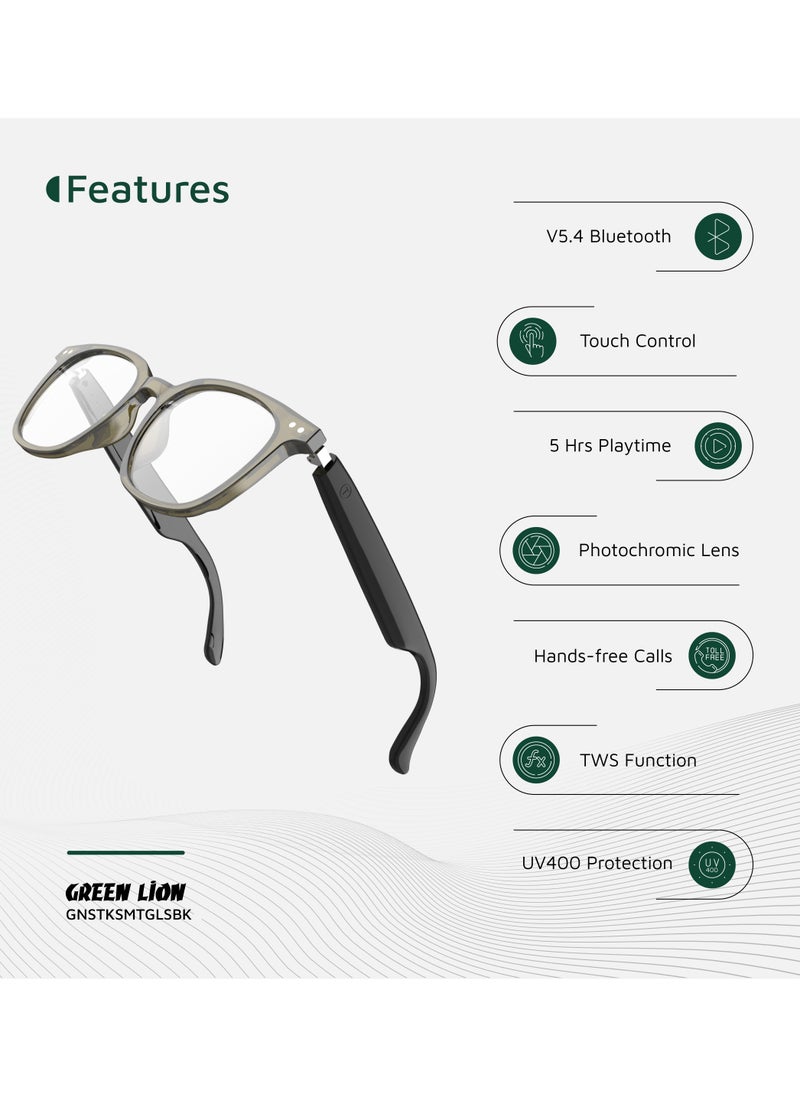 GREEN LION GL-SG6 Stockholm Smart Glasses / Play & Pause / Answer & Reject Calls / Photochromic, Polarized & Anti-Blue Lens / Built-in Microphone / UV400 Protection / Voice Assistant / Remote Camera / Touch Control / TWS Function - Black  - Image 2