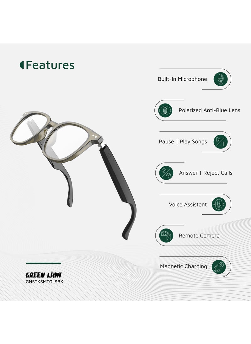 GREEN LION GL-SG6 Stockholm Smart Glasses / Play & Pause / Answer & Reject Calls / Photochromic, Polarized & Anti-Blue Lens / Built-in Microphone / UV400 Protection / Voice Assistant / Remote Camera / Touch Control / TWS Function - Black  - Image 3