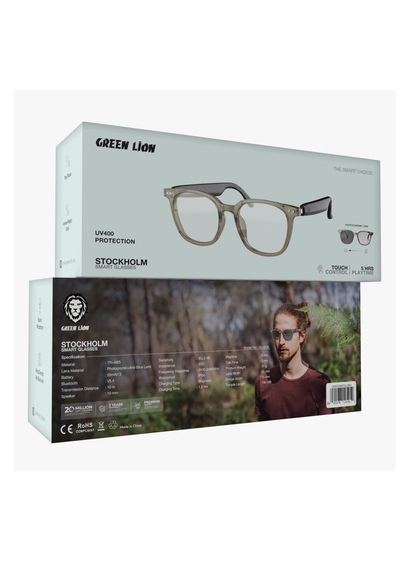 GL-SG6 Stockholm Smart Glasses / Play & Pause / Answer & Reject Calls / Photochromic, Polarized & Anti-Blue Lens / Built-in Microphone / UV400 Protection / Voice Assistant / Remote Camera / Touch Control / TWS Function - Black