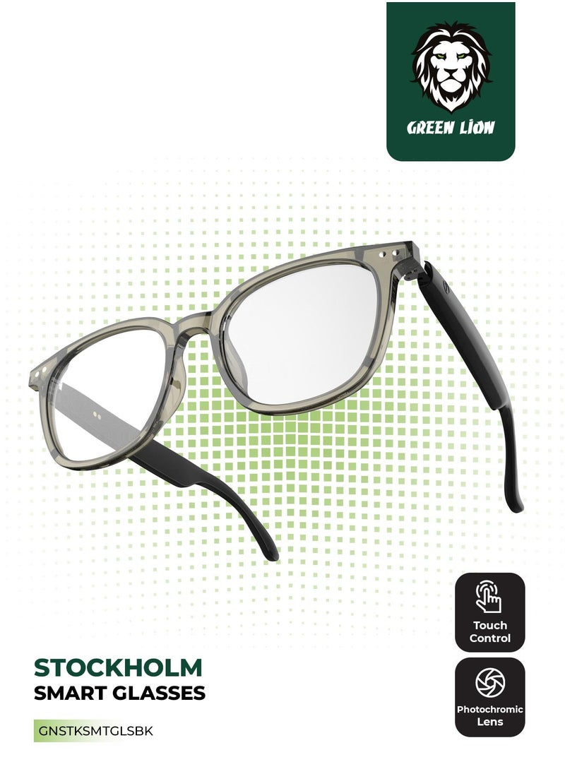 GREEN LION GL-SG6 Stockholm Smart Glasses / Play & Pause / Answer & Reject Calls / Photochromic, Polarized & Anti-Blue Lens / Built-in Microphone / UV400 Protection / Voice Assistant / Remote Camera / Touch Control / TWS Function - Black  - Image 1