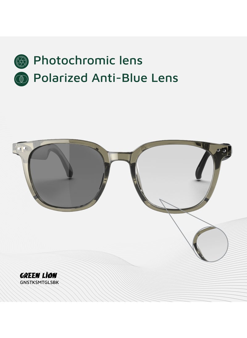 GREEN LION GL-SG6 Stockholm Smart Glasses / Play & Pause / Answer & Reject Calls / Photochromic, Polarized & Anti-Blue Lens / Built-in Microphone / UV400 Protection / Voice Assistant / Remote Camera / Touch Control / TWS Function - Black  - Image 4