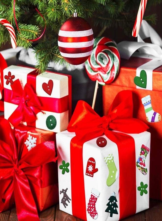 yeabwps 400 Pieces Christmas Wooden Buttons Colorful Sewing Buttons with Christmas Pattern for Handmade Project DIY Scrapbooking, Mixed Sizes and Styles - Image 3