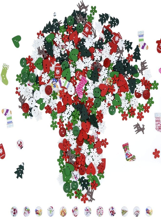 yeabwps 400 Pieces Christmas Wooden Buttons Colorful Sewing Buttons with Christmas Pattern for Handmade Project DIY Scrapbooking, Mixed Sizes and Styles - Image 2