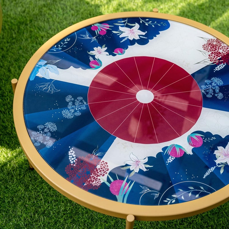 Dorable The Whirl of The Kewda Round Coffee Table for Living Room Small Space Reception Room Apartment Gold Base