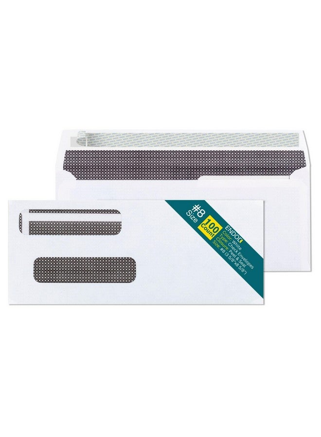 EnDoc 8 Double Window Envelopes Self Seal Security Check Envelopes 100 Count 8 5/8 X 3 9/16 Inches Designed For Quickbooks Checks Computer Printed Checks Privacy Tinted Business Envelopes - Image 1