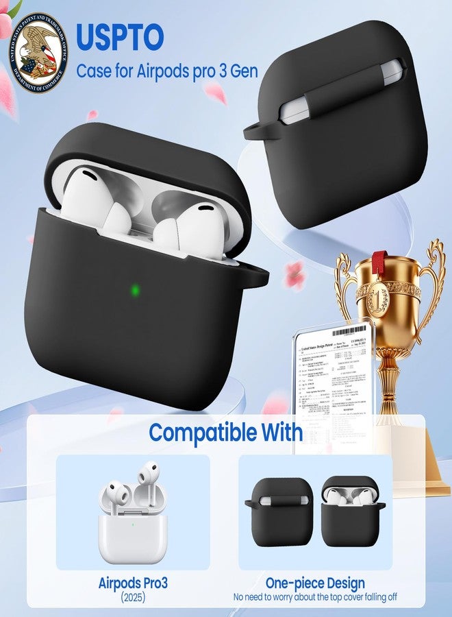 Olytop Case for Airpods Pro 3 Cover for Men Women Girl, Compatible Airpods Pro 3rd Generation Case, Soft Silicone Apple iPod Pro 3 Gen Protective Cover Skin with Keychain Cleaner Pen,Black - Image 2