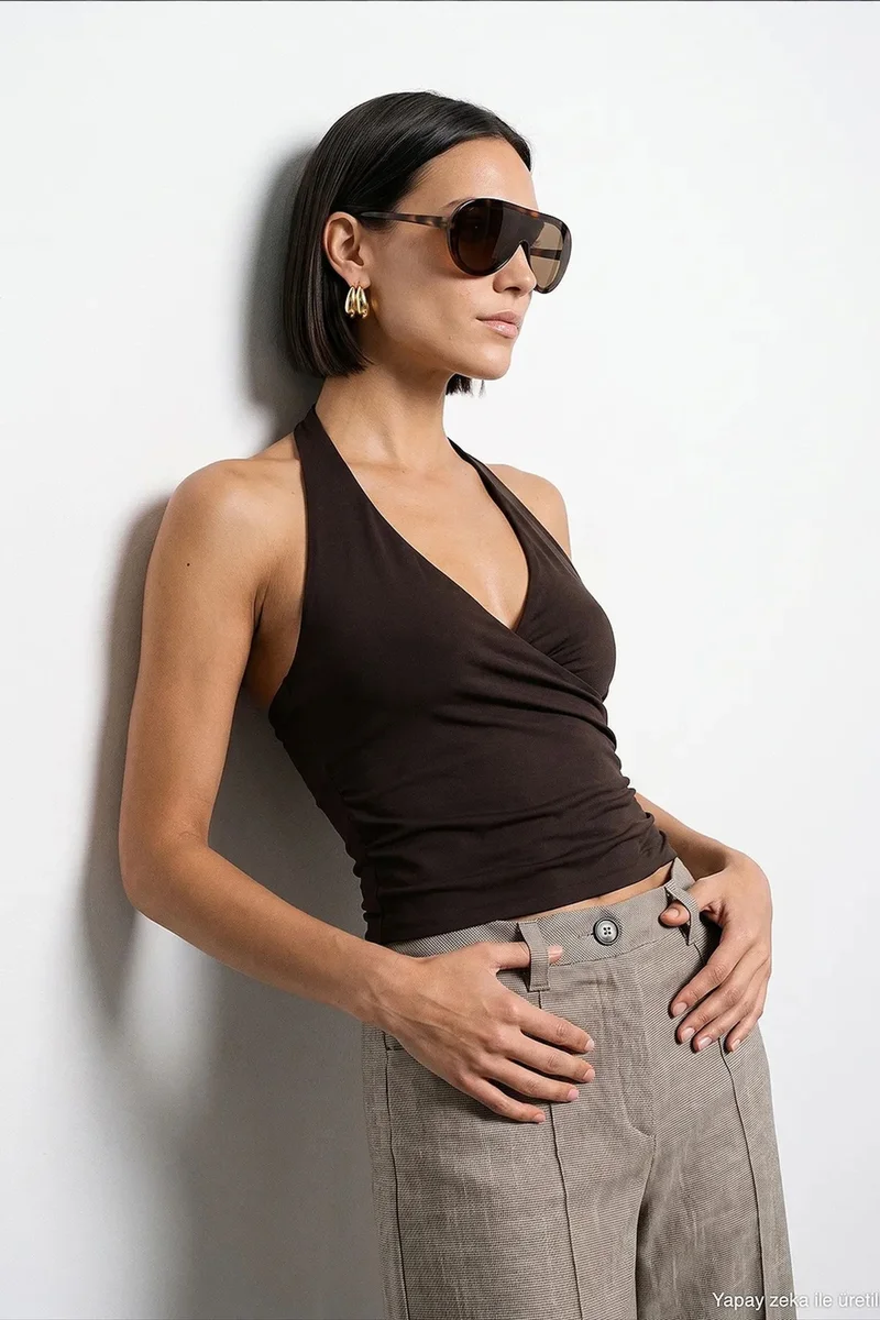 Dilvin Coffee Brown DILVIN Nylon Elastane Blouse for Women | Best Price UAE