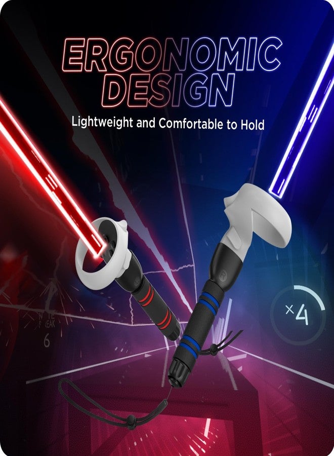 YOGES 2 in 1 Dual Handle for Beat Saber Controller Grips compatible with Oculus / Meta Quest 2, Assembled Soft & Comfortable Firmly Install with Extension Grips for Enhance Beat Saber Game Experience - Image 2